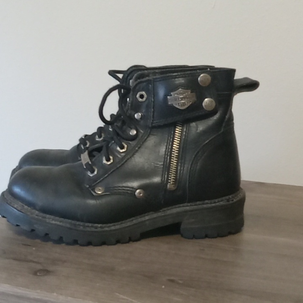 Womens leather harley davidson zip boots
